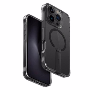 Uniq Eleva viedtālruņa apvalks ar Vertica statīvu iPhone 16 Pro - melns