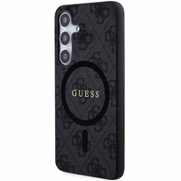Guess 4G Collection Ādas Metāla Logotips Magnētiskais viedtālruņa apvalks Samsung Galaxy S24 - melna