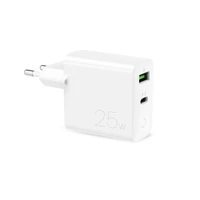 Puro 25W Power Delivery USB-A USB-C sienas lādētājs - balts