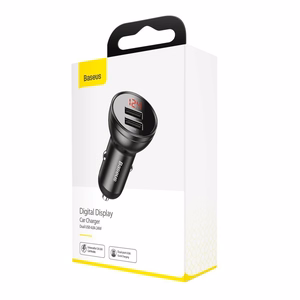 Baseus auto lādētājs ar displeju 2x USB, 4,8A, 24W (pelēks)
