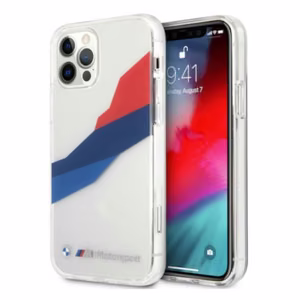 BMW Motorsport trīskrāsu viedtālruņa apvalks iPhone 12 Pro Max - caurspīdīgs