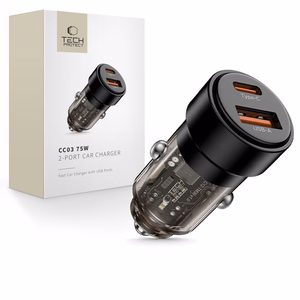 CC03 2 portu PD75W auto lādētājs - melns