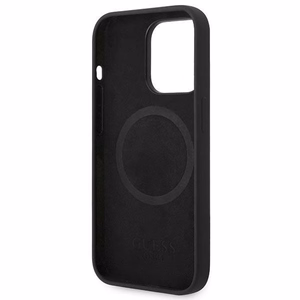 Guess GUHMP14XSBPLK iPhone 14 Pro Max 6.7" melns/melns cietais apvalks Silikona logotipa plāksne Magnētiskais