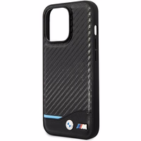 BMW Leather Carbon maciņš iPhone 13 Pro / 13 - melns