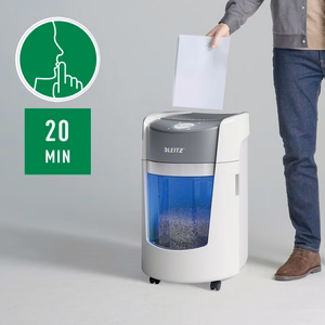 Leitz IQ OptiMax Small Office 350 – P-5 mikrogriezuma dokumentu smalcinātājs, 22 l, balts (83590000)