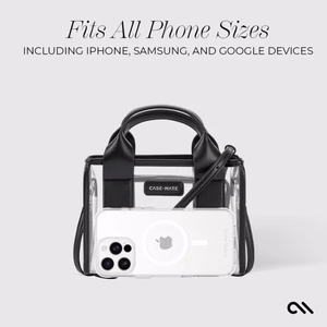 Case-Mate Micro Tote Bag water-resistant shoulder bag, Midnight Black / Clear