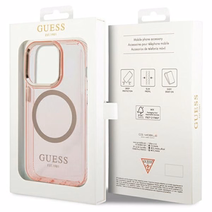 Guess GUHMP14XHTCMP iPhone 14 Pro Max 6.7" rozā/rozā cietais apvalks Zelta Kontūra Caurspīdīgs Magnētiskais