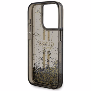 Guess Liquid Glitter Gold Stripes viedtālruņa apvalks iPhone 15 Pro - melns