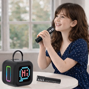 Blavec portatīvais Bluetooth skaļrunis WS-09 Karaoke Fun - 10W ar 2 mikrofoniem un displeju (WS09-2MB) melna