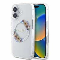 Guess IML Ziedu vainags Magnētiskais viedtālruņa apvalks iPhone 16 Plus - caurspīdīgs
