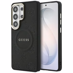 Guess Saffiano Peony Embossed Ring MagSafe maciņš Samsung Galaxy S26 Ultra melns