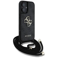 Guess 4G Big Logo Cord Stap viedtālruņa apvalks iPhone 16 - melns