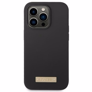 Guess GUHMP14LSBPLK iPhone 14 Pro 6.1" melns/melns cietais apvalks Silikona logotipa plāksne Magnētiskais