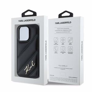 Karl Lagerfeld Diagonal Quilted Script viedtālruņa apvalks iPhone 14 Pro Max - melns