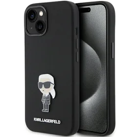 Karl Lagerfeld silikona Ikonik Metal Pin viedtālruņa apvalks iPhone 15 - melns