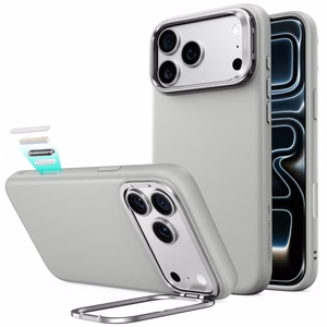 ESR Leather vāciņš modelim iPhone 18 Pro Max / 17 Pro Max, ar statīvu, saderīgs ar MagSafe – pelēks