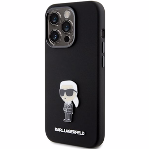 Karl Lagerfeld Silikona Ikonik Metal Pin apvalks viedtālrunim iPhone 15 Pro - melns
