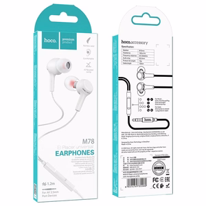 HOCO vadu austiņas Jack 3,5 mm ar mikrofonu M78 baltas