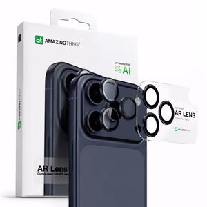 AmazingThing Lēcas Stikls iPhone 17 Pro / Pro Max ar Zilu Alumīnija Rāmi