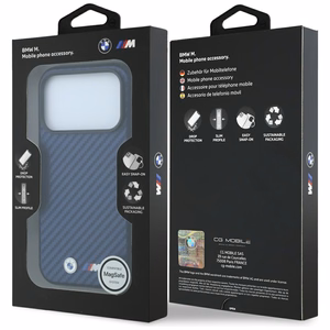BMW M Carbon Metal Logo MagSafe maciņš modelim iPhone 17 Pro / 18 Pro – tumši zils