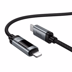 Data Cable with digital display USB C to Lightning Hoco PD 27W 1,2 m U148 black