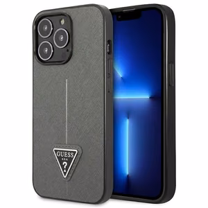 Guess Saffiano trīsstūra logotipa viedtālruņa apvalks iPhone 13 Pro / 13 6.1" - sudraba