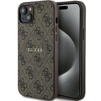 Guess 4G kolekcija ādas metāla logotips Magnētiskais apvalks iPhone 14/15/13 - brūns