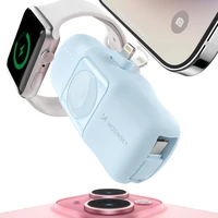 Wozinsky WF16-YLS 5000mAh 15W Lightning mini portatīvais lādētājs ar iebūvētu USB-C kabeli un Apple Watch lādētāju - zila