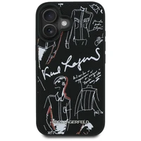 Karl Lagerfeld Grained Pattern & Logo MagSafe Maciņš for iPhone 16 - melns