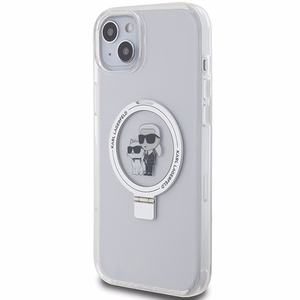Karl Lagerfeld KLHMP15MHMRSKCH iPhone 15 Plus / 14 Plus 6.7" balts/balts cietais apvalks Gredzena statīvs Karl&Choupette MagSafe