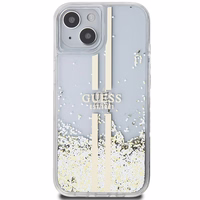 Guess Liquid Glitter Gold Stripes viedtālruņa apvalks iPhone 15 Plus / 14 Plus - caurspīdīgs