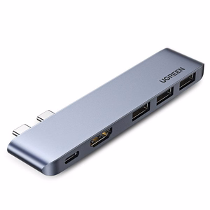 Ugreen HUB 60559 2x USB-C / USB-C PD (Thunderbolt 3, 100W, 4K 60 Hz, 10 Gbps) / HDMI 4K 30 Hz / 3x USB 3.0 MacBook Pro / Air - pelēks