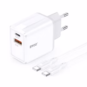 BWOO sienas lādētājs CDA182 QC 38W 1x USB-A + 1x USB-C ar USB-C kabeli 1 m melns