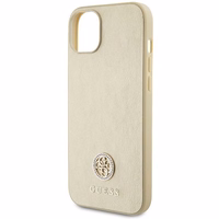 Guess Leather 4G Metal Logo Strass Viedtālruņa apvalks iPhone 15 - zelts