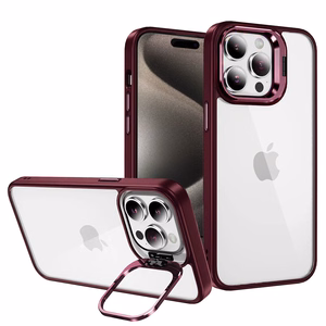 Tel Protect Viedtālruņa apvalks ar statīvu + kameras stikls Iphone 15 Pro Max bordo