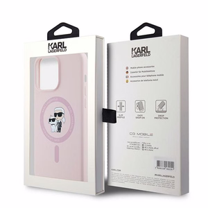 Karl Lagerfeld Silikonais Karl&Choupette Ring MagSafe apvalks iPhone 15 Pro Max - rozā