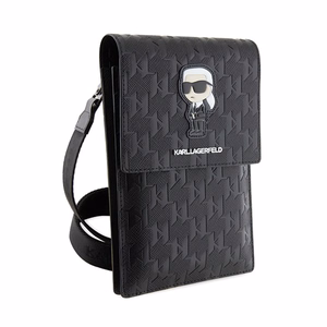 Karl Lagerfeld Saffiano Monogram Ikonik plecu soma viedtālrunim, melna