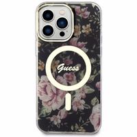 Guess GUHMP14XHCFWSK iPhone 14 Pro Max 6.7" melns cietais viedtālruņa apvalks Flower Magnētiskais