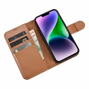 iCarer Viedtālruņa apvalks 2in1 no ādas ar atlokāmu vāciņu Anti-RFID brūns iPhone 14 (WMI14220725-BN)