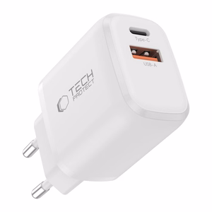 Tech-Protect NCA20 PD 20W QC3.0 USB-A / USB-C sienas lādētājs + USB-C / Lightning kabelis 100cm - balts