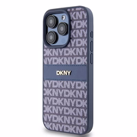 DKNY Ādas mono svītra un metāla logotips viedtālruņa apvalks iPhone 15 Pro - zils