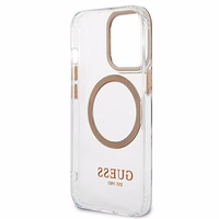 Guess GUHMP13XHTRMD iPhone 13 Pro Max 6.7 "zeltains / zeltains cietais apvalks Metāla kontūra Magnētiskais