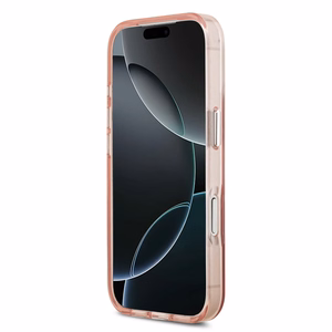 GUESS magnētiskais viedtālruņa apvalks IPHONE 17 Pro, savietojams ar MagSafe GUHMP17LHGTMLCGP (IML gradienta apvalks ar trīsstūra logotipu) rozā