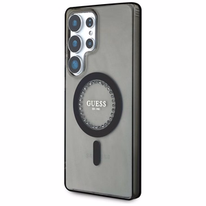 Guess Kristāli Drukāts Klasiskais Logotips Magnētiskais Samsung Galaxy S25 Ultra viedtālruņa apvalks melna