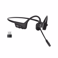 SHOKZ OpenComm2 UC 2025 Upgrade Wireless Bluetooth Bone Conduction Videoconferencing Headset with USB-C Charging Port and USB-A adapter | 16 Hr Talk Time, 29m Wireless Range, 1 Hr Charge Time | Includes Noise Cancelling Boom Mic and Dongle, melns