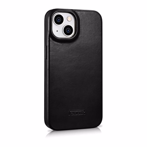iCarer CE Oil Wax Premium ādas folio viedtālruņa apvalks iPhone 14 Plus Magnētiskais atveramais apvalks ar MagSafe Melns (AKI14220707-BK)