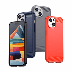 Elastīgs oglekļa viedtālruņa apvalks ar oglekļa rakstu iPhone 15 - zils