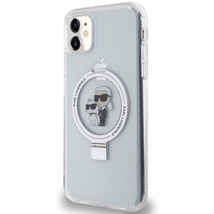 Karl Lagerfeld KLHMN61HMRSKCH iPhone 11 / Xr 6.1" balts/balts cietais apvalks ar gredzena statīvu Karl&Choupette Magnētiskais