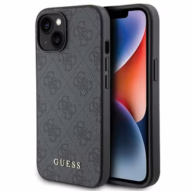 Guess 4G Metal Gold Logo viedtālruņa apvalks iPhone 15 - pelēka