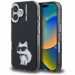 Karl Lagerfeld IML Aquarelle Choupette & Logo iPhone 16 macins - melns
